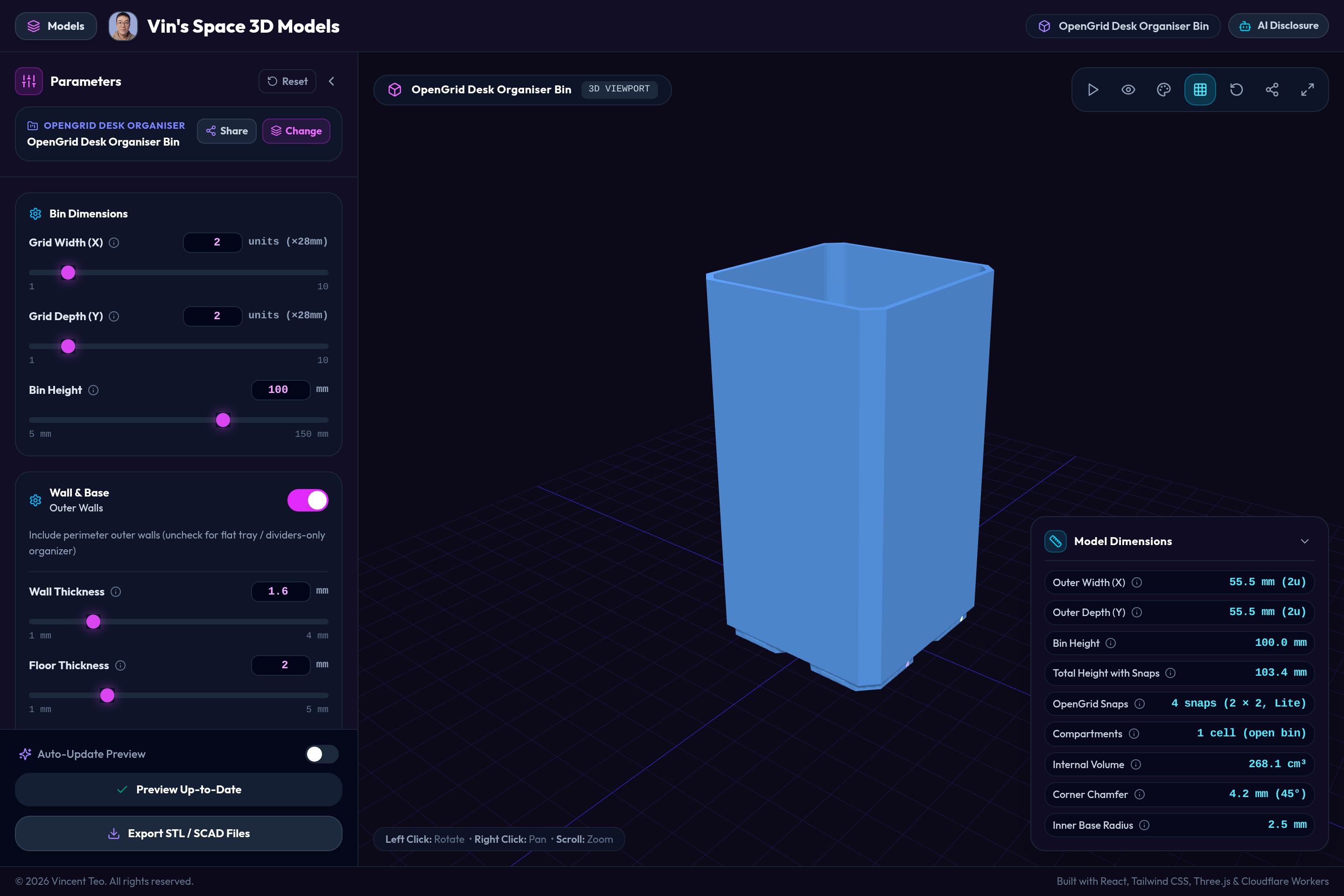 OpenGrid Desk Organiser Bin Web Customiser Interface